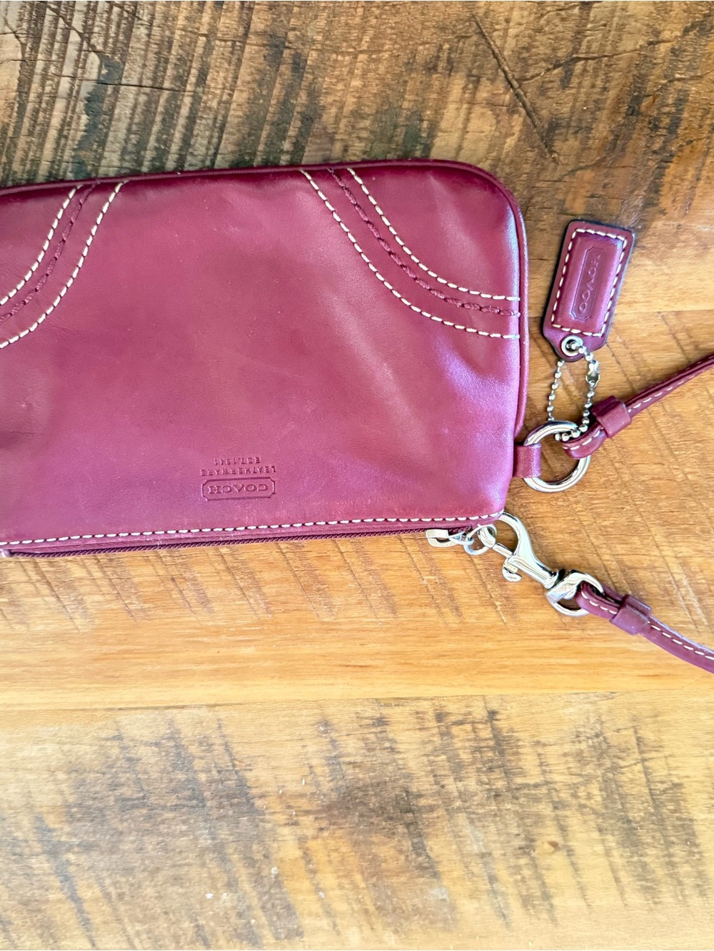 Coach Burgundy Leather Wristlet Clutch